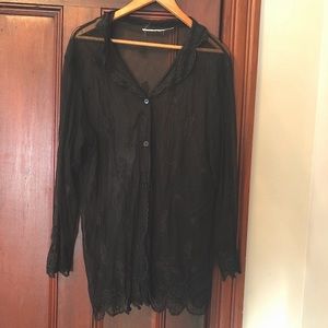 Vintage Sheer Lace Button Down